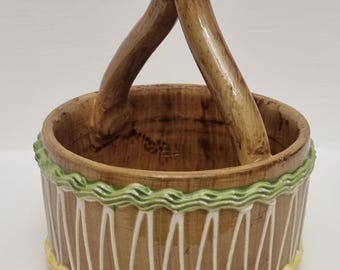 Mid Century Fratelli Fanciullacci Italy Glazed Handled Ceramic Trinket Basket.