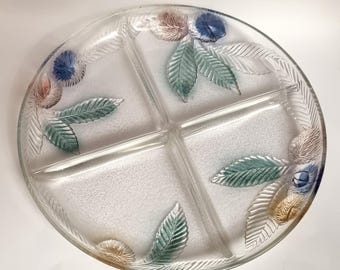 Vintage 1980s French Luminarc Châtaignier 4 Section Glass Serving Dish/Platter.