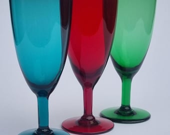 Set of 3 Mid Century 1960s Coloured Sherry/Port/Wine Glasses - 100ml.