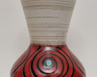 Rare Vintage Carstens Keramik Austria Mid Century Modern Fat Lava Red Cream Textured Vase.