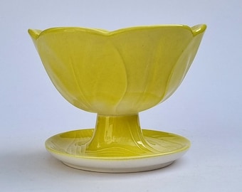 Vintage 1950's Beswick Pastel Yellow Lustre Harlequin Sundae/Dessert Footed Bowl.