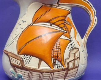 Large Vintage 1930s Wade Heath & Co Ltd Art pottery Galleon Pitcher/Jug.