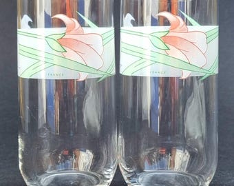 A Lovely Pair of Palluy, France 300ml Glasses with a Pastel Coloured Floral Design.