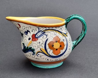 A Stunningly Beautiful Vintage Hand-painted Grazia Deruta Flower Pattern Long Spout Jug.
