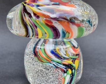 Vintage Murano Italy Hand Blown Mushroom Shaped Multi-Coloured Paperweight.