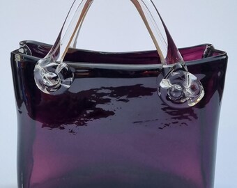 Vintage Italian Laguna Purple Art Glass Handbag Vase - Decorative and Collectible.