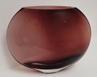 Mid Century Modern Unique Shape Amethyst Glass Vase.