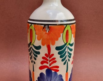 Colourful Vintage Pedraza Spain, Studio Pottery Hand-Painted Ceramic 800ml Bottle.