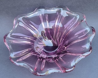 Josef Hospodka for Sklarny Chribska Bohemian Mid Century 1960s Large Pink Art Glass Bowl.
