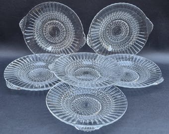 Vintage Diamond Shaped Cut Glass Side Plates - Set of 6.