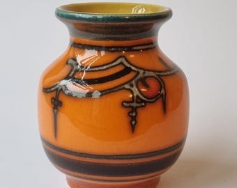 Vintage Flora Gouda Dutch Pottery Orange Ceramic Vase Model 905 - Mid Century.
