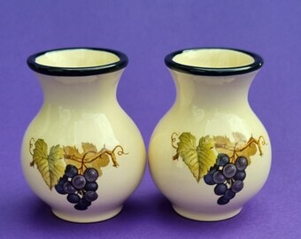 A Pair of 2 Vintage Beaune France Miniature Decorative Ceramic Hanging Grapes Vase.