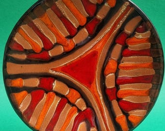 1970s Hand Painted Abstract Glazed Ceramic Plate/Wall Hanging.