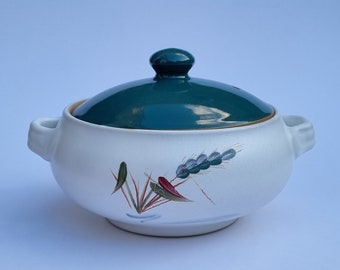 Vintage 1960s Denby "Greenwheat" Casserole Dish with Green Lid. Designed and Signed by Albert Colledge. Made in England.