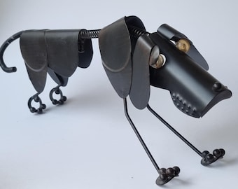 Vintage Mid Century Metal Slinky Dachshund Dog Sculpture Articulated Spring Body.