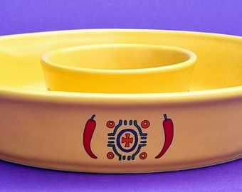 Vintage 1970s Sagaform Nachos Ceramic Serving Dish with Centre Dip. Made in Sweden.