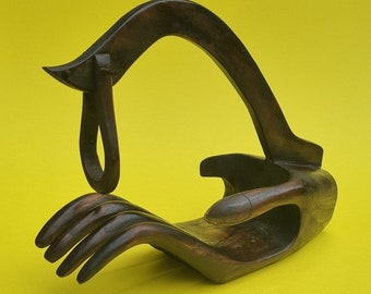 Vintage Teakwood Hand Carved Wine Bottle Holder and Pourer.