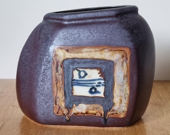 Tenmoku Pottery Malaysia Vintage Handcrafted Asymmetrical Ceramic Pillow Bag Vase