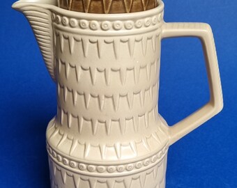 A Very Retro 1970s Victoria Pottery Beige and Brown Glazed Coffee Pot. Made in England.