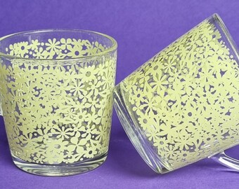 Vintage 1990s IKEA "GODTA" Yellow Floral Daisy Pattern Mugs. Made in France.