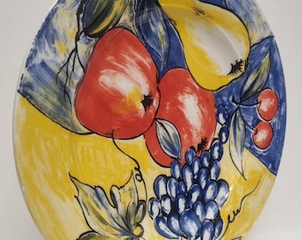 Vintage Ligne Hôtesse Palluy France Faience Serving Plate With Hand Painted Fruit.
