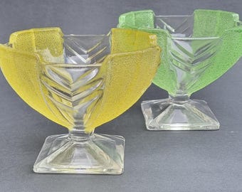 Sowerby Art Deco Pressed Glass Dessert Bowls - Set of 2.