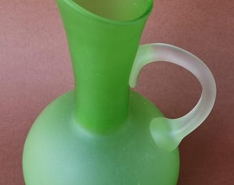 Empoli Italy Vintage 1950s 550ml Frosted Green Glass Ewer/Pitcher/Jug/Vase.