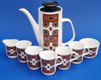 Vintage 1960s J&G Meakin Studio, "Maori" Pattern Original 1960s Coffee Set With 5 Cups Sugar Bowl and Milk Jug.