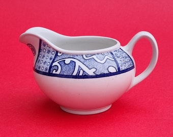 Vintage 1980s Habitat Jug, White with Blue Design, Made in England