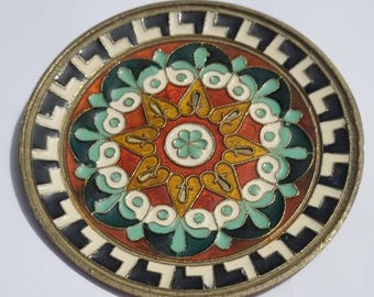 Small Vintage Brass Cloisonne Enamel/Brass Wall Hanging Plate.