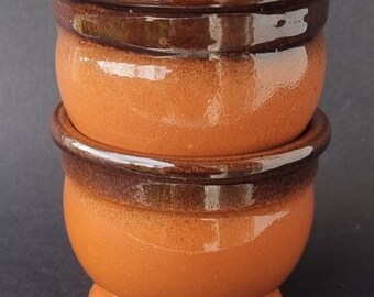 A Set of 2 Small Vintage Brown Handmade Glazed Stoneware Pots.