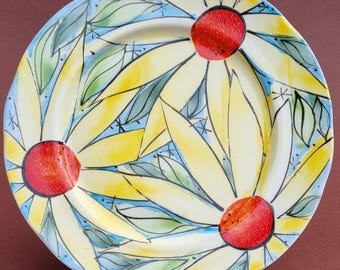 Vintage 1993 Foster Gearing Ceramics England, Bright Hand-Painted Large Decorative Plate.