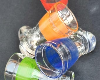 A Fun Set of 4 Vintage 1980s Mod Dep Italian Glass Boots Shot Glasses.