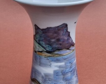Charming Vintage Highland, Scotland Cylindrical Shaped Hand Thrown & Hand Painted 21.5cm Vase.