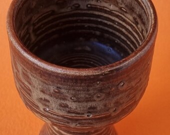 Rustic Vintage Studio Pottery Hand Crafted Brown Textured Earthy Stemmed Wine Goblet/Cup.