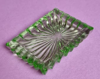 Mid Century Czech Bohemia Green Pressed Glass Mini Individual Ashtray.