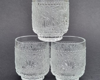A Set of 3 Retro/Vintage 1970s Pavel Panek Czech, Pressed Whisky Glasses and Embossed with "Cibulak" Onion Pattern.