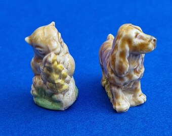 Fun Vintage Wade Set of 2 Porcelain Whimsies of a Spaniel and Squirrel. Sold as a Set.