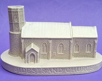 Vintage Holkham Pottery Ceramic Souvenir Model of Sidestrand Church, Norfolk.