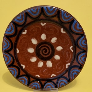 Vintage Spanish Pottery Wall Plate: Hand Painted Glazed Abstract Decor