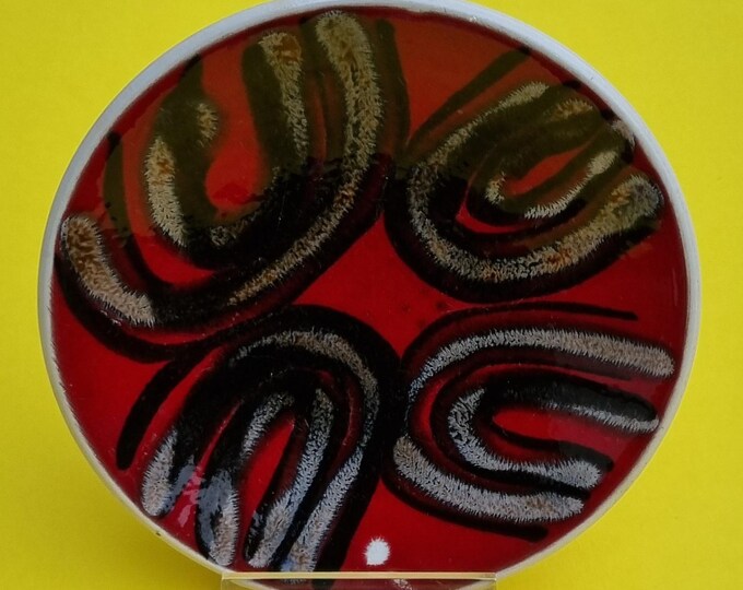 Featured listing image: Retro 1970s Poole Pottery Hand Painted & Glazed Circular Delphis Trinket/Pin Dish.