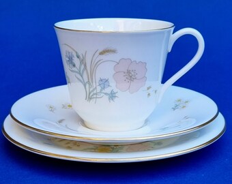 Vintage Royal Doulton Teacup Set, Flirtation H5043, Gold Rim. Each Set Sold Individually.