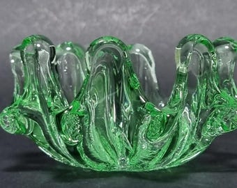 Vintage 1970s Italian Green Art Glass Nesting Bowl, Ashtray. Decorative & Collectible.