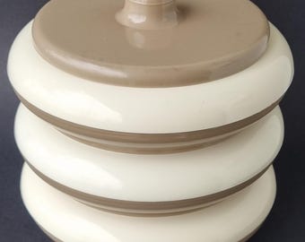 70s Retro Cream & Brown 3 Tier Stackable Plastic Canisters/Bowls - Collectible.