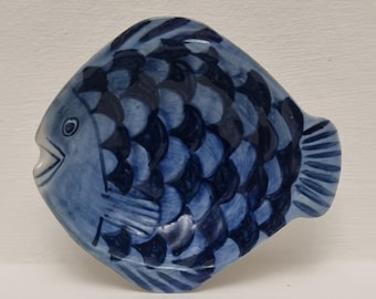 Vintage Small Blue Ceramic Parlane  Fish Shaped Sauce/Condiment Bowl.