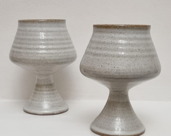 POG Crafts Vintage 1980s Studio Pottery Hand Thrown Ceramic Speckled Glazed Goblets/Chalices - Pair.