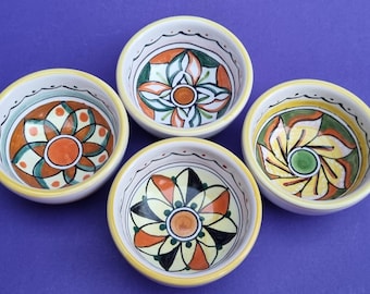 Mid Century Deruta Italy Hand Painted Mini Ceramic Condiment/Dip Bowls - Set of 4.
