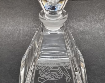 Vintage Crystal Perfume Bottle: Art Deco Pyramid with Engraved Bird's Nest.