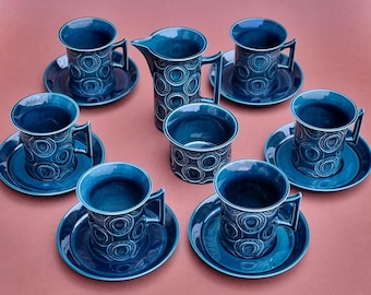 1960s Mid Century Portmeirion Coffee Set: Susan William-Ellis "Blue Jupiter", 14-Piece