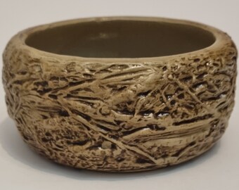 Vintage 1950s Vitry Ware Bark Effect Round Ceramic Stoneware Planter Pot.